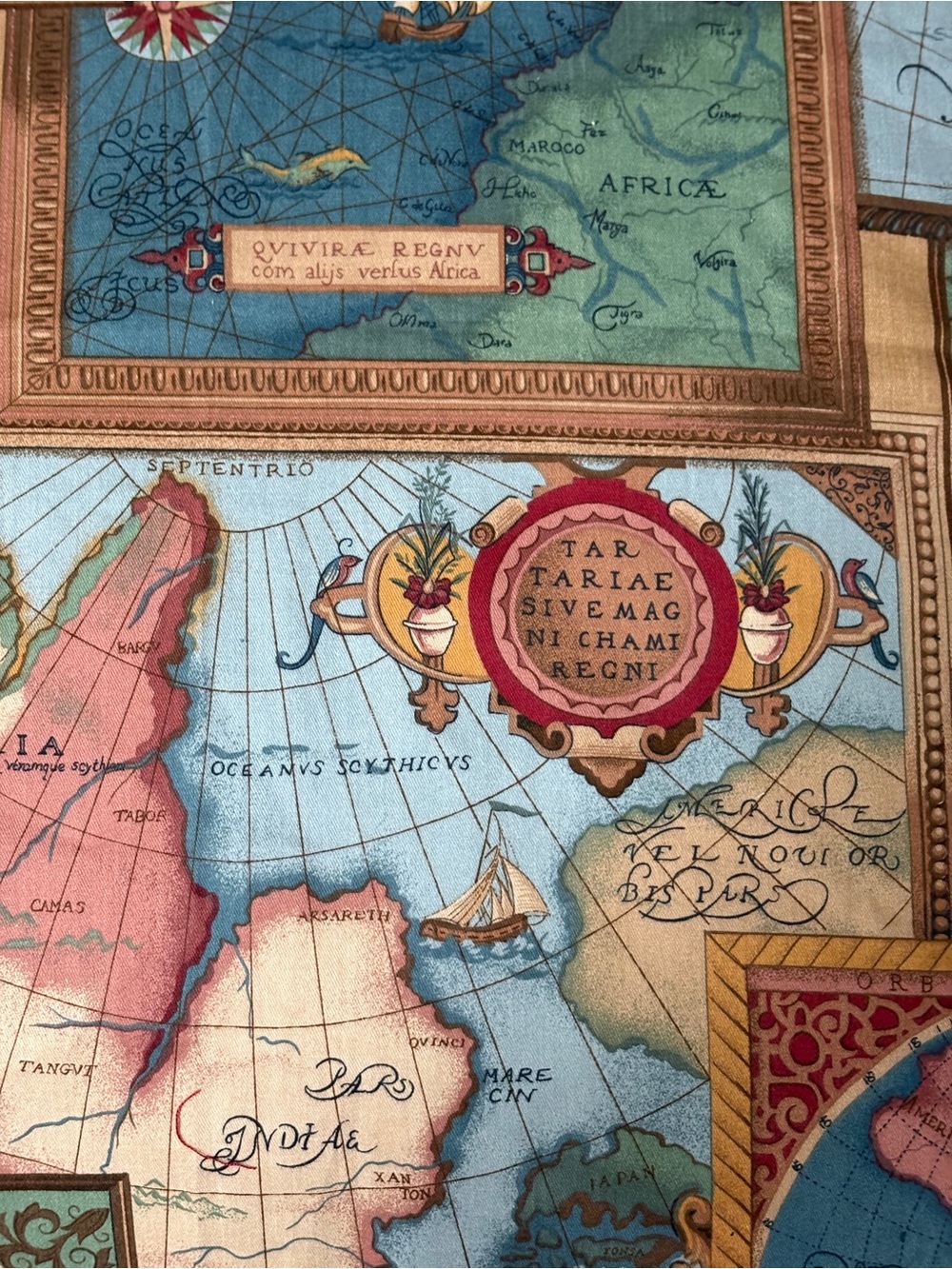 Vintage Kravet World Map cotton Fabric